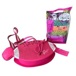 NWT Betsey Johnson Vibrant Pink Football Bag with Colorful Face wipes